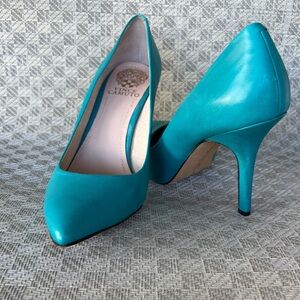 Vince Camuto Leather Stiletto Heels Pump Turquoise Pointed Toe Size 8 1/2